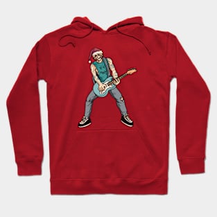 Rocker Skeleton with Guitar and Santa Hat Hoodie